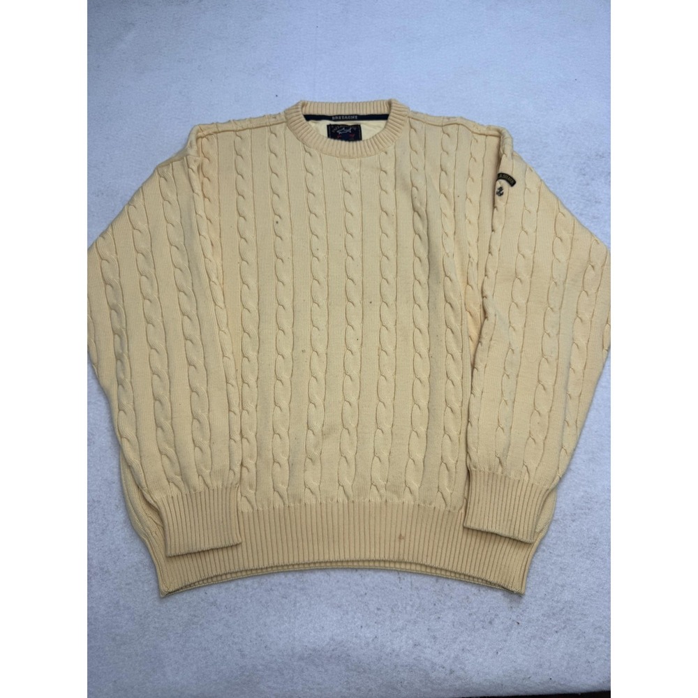 Paul & Shark‎ Bretagne Sweater Mens XL Yellow Wool Cable Knit Crewneck Italy